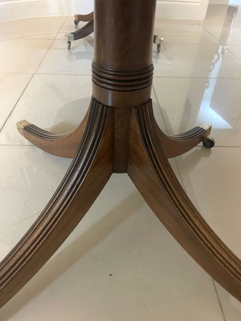 Antique Edwardian 10 Seater Quality Figured Mahogany Two Pilar Dining Table - Image 12